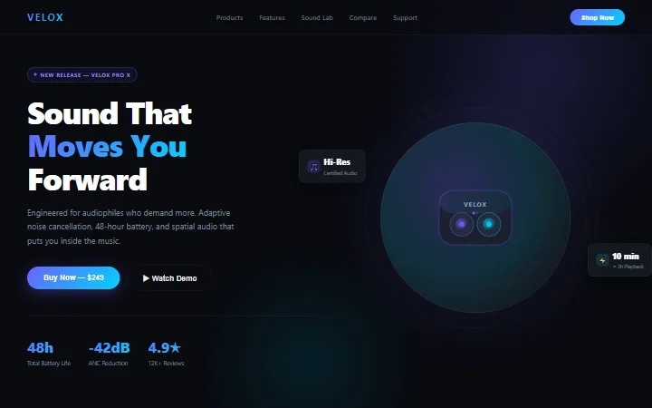 VELOX 消费电子耳机模板