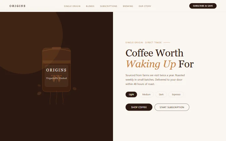 ORIGINS 精品咖啡订阅模板