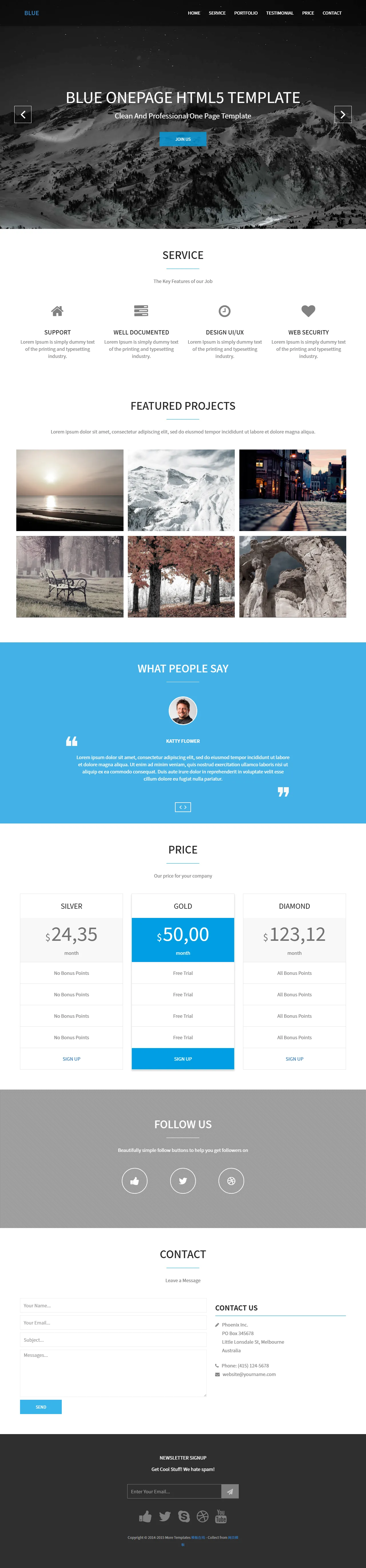 蓝色单页HTML商务响应式模板